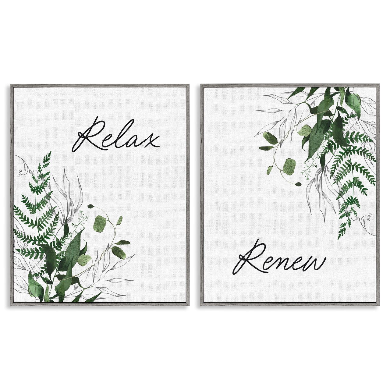 Stupell Industries Relax Renew Botanical Leaves 2pc Framed Giclee Set, design by Lettered and Lined